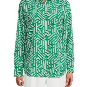Karl Lagerfeld Vibrant Green and White Patterned Satin shirt